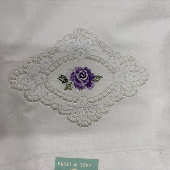 Vintage Embroidered Cotton Pillowcases - Set of 2 NOS The Bay Purple - Picture 6 of 8